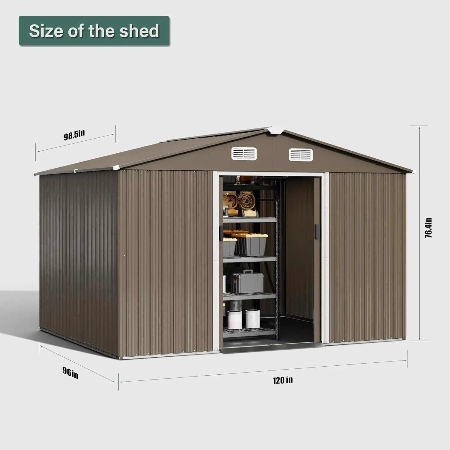 10ft x 8 Shed Garden Storage,Metal Outdoor Storage Sheds with Vents,Hinged Door and Padlock,Practical Tool for Storing Bicycles