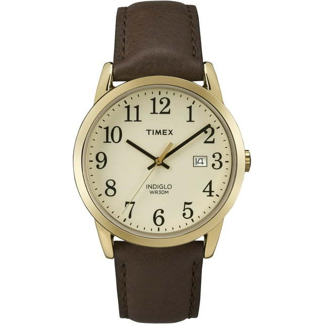 Timex Men's Easy Reader Date Brown/Gold/Cream 38mm Casual Watch, Leather Strap