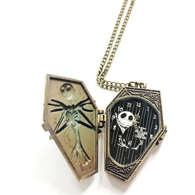 Tim Burton The Nightmare Before Christmas Pocket Watch - Skull Skeleton Quartz Pocket Watch Fob Chain