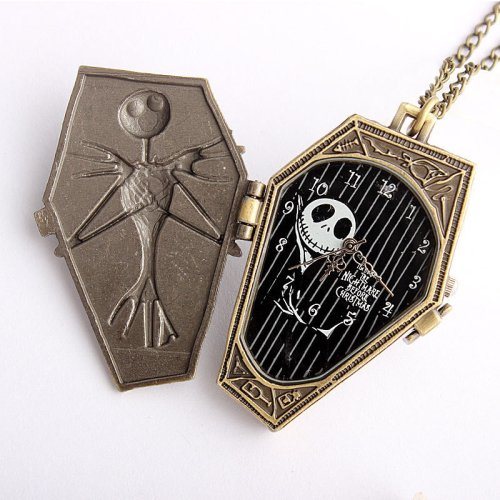 Tim Burton The Nightmare Before Christmas Pocket Watch - Skull Skeleton Quartz Pocket Watch Fob Chain