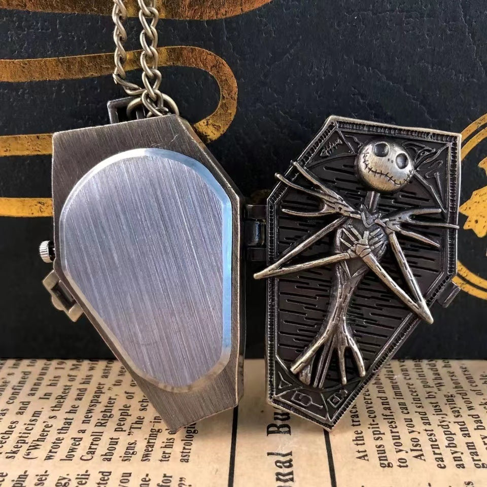 Tim Burton The Nightmare Before Christmas Pocket Watch - Skull Skeleton Quartz Pocket Watch Fob Chain