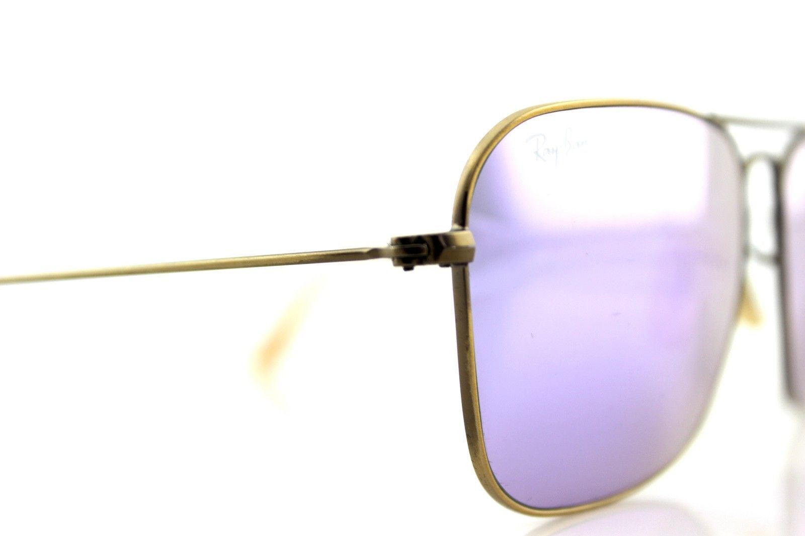 Ray-Ban Caravan Gold Metal purple Mirror Lens RB3136 Gold Frame Green G-15 Lens - Size 58